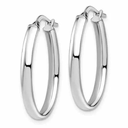 10k White Gold Oval Hoop Earrings