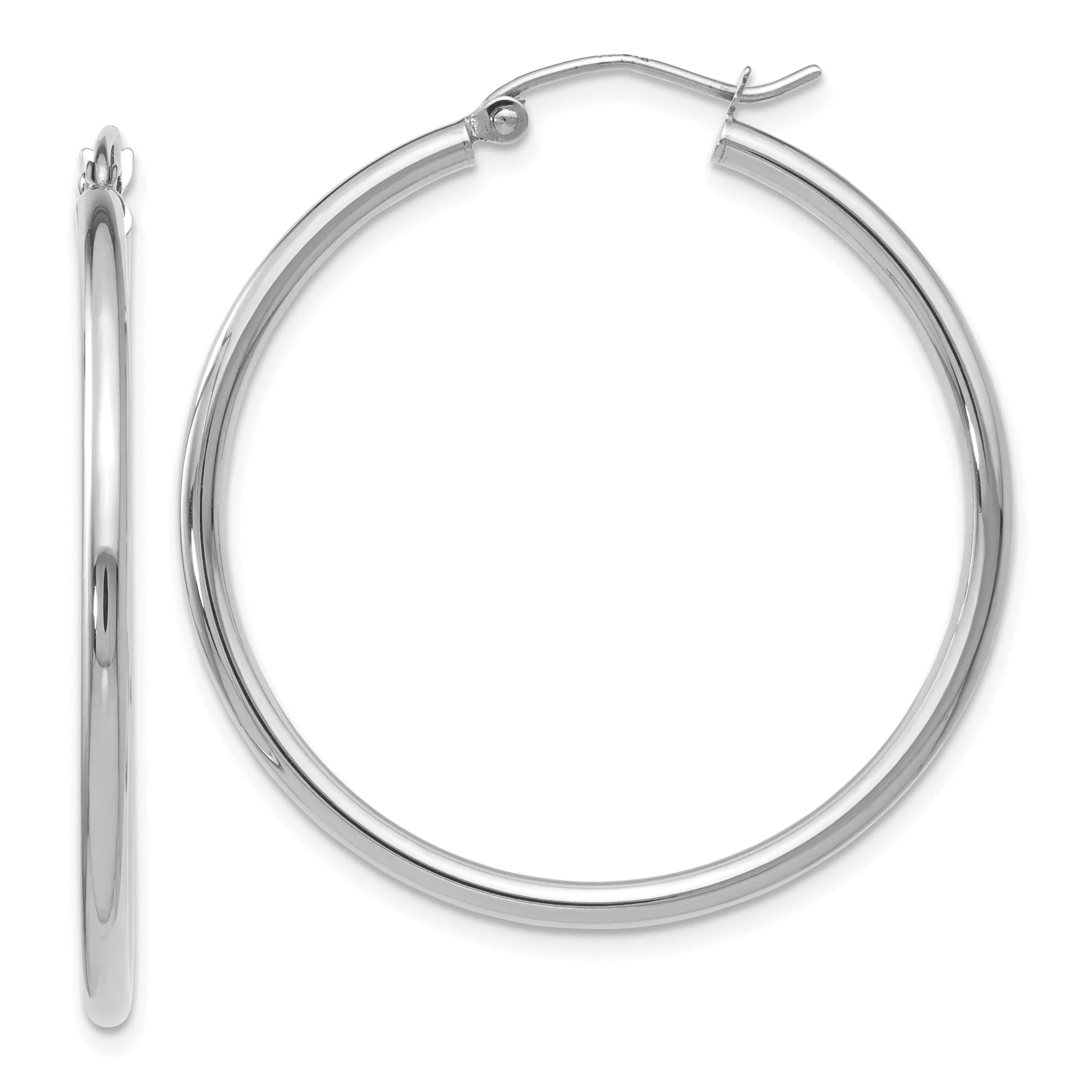 14k White Gold 2mm Large Hoop Earrings