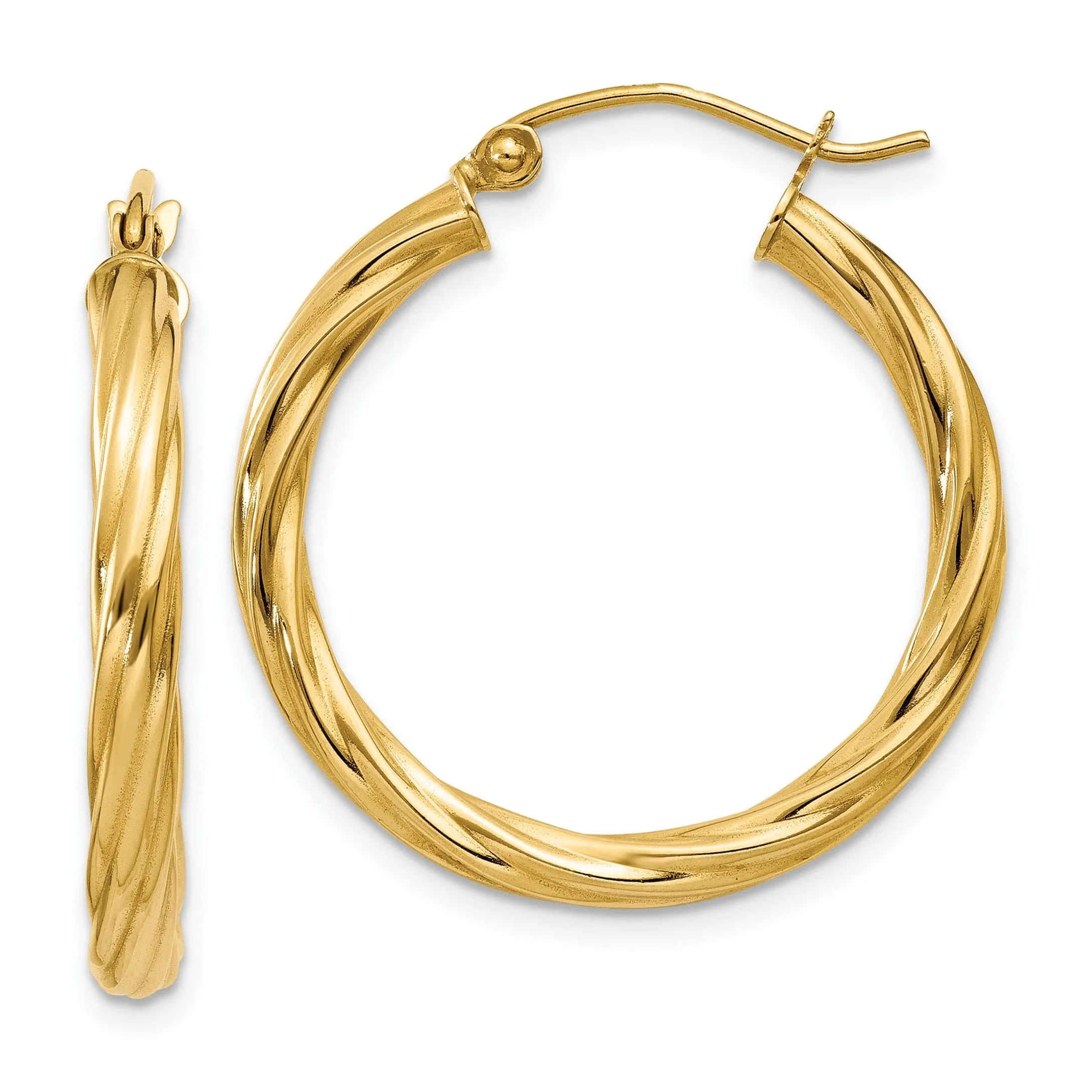 14k Yellow Gold 3.25MM Twisted Hoop Earrings