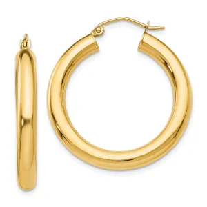 14k Yellow Gold 4MM x 30MM Tube Hoop Earrings