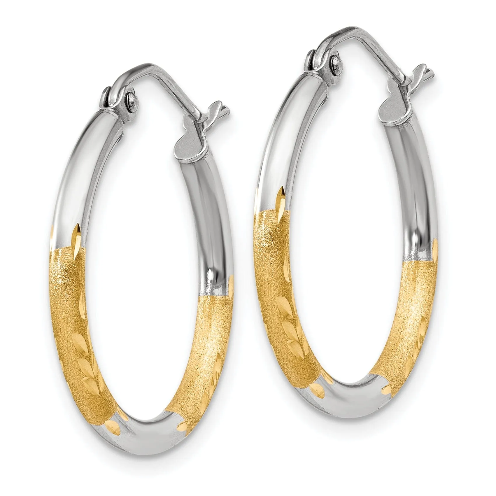 14k Yellow Gold Rhodium 2MM Satin D.C Hoop Earring