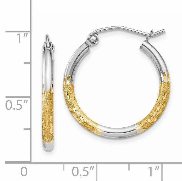 14k Yellow Gold Rhodium 2MM Satin D.C Hoop Earring