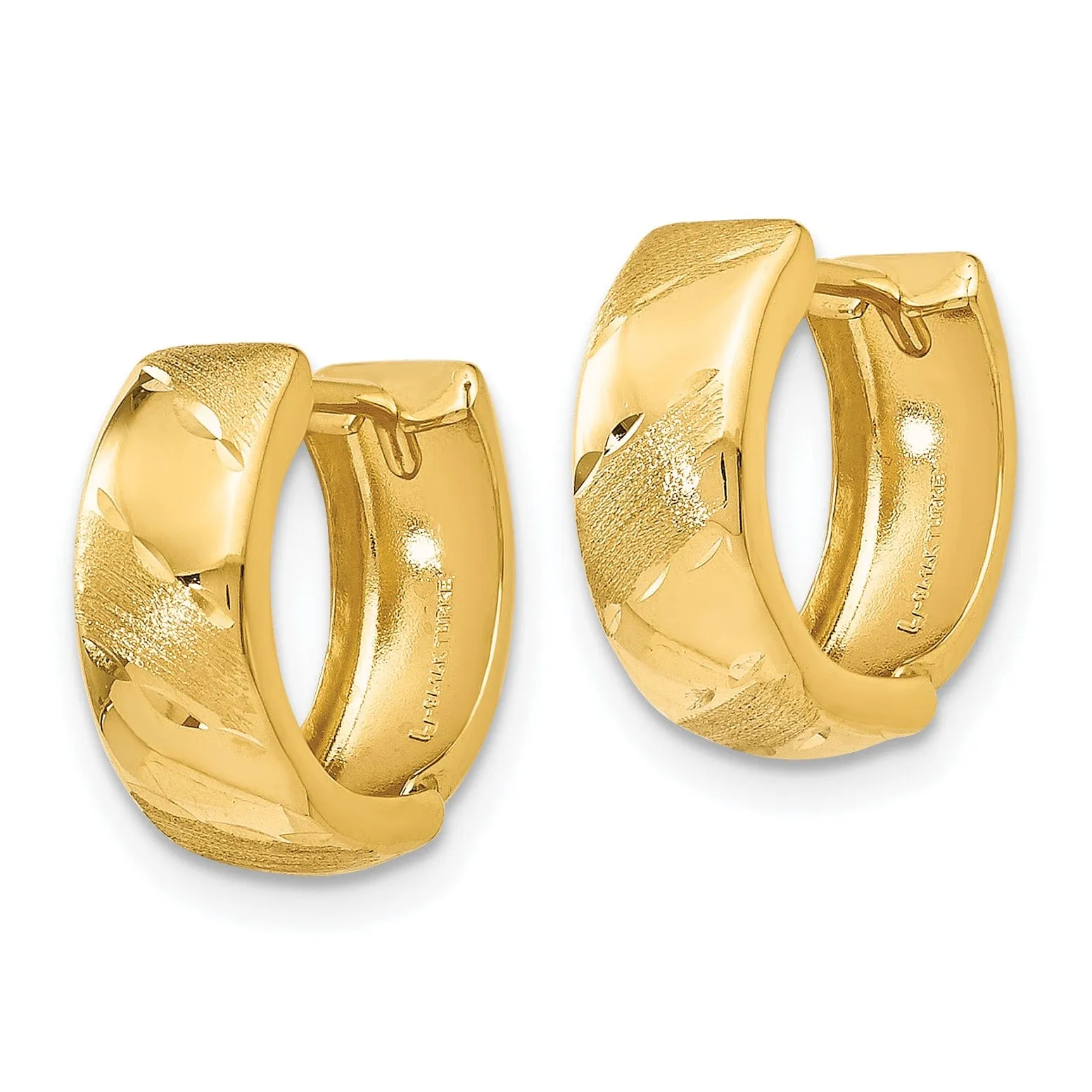 14k Yellow Gold Satin Hinged Hoop Earrings