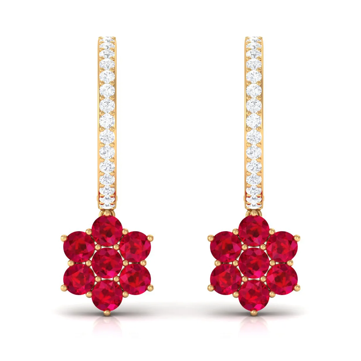 2.25 CT Created Ruby and Diamond Flower Drop Dangle Hoop Earrings