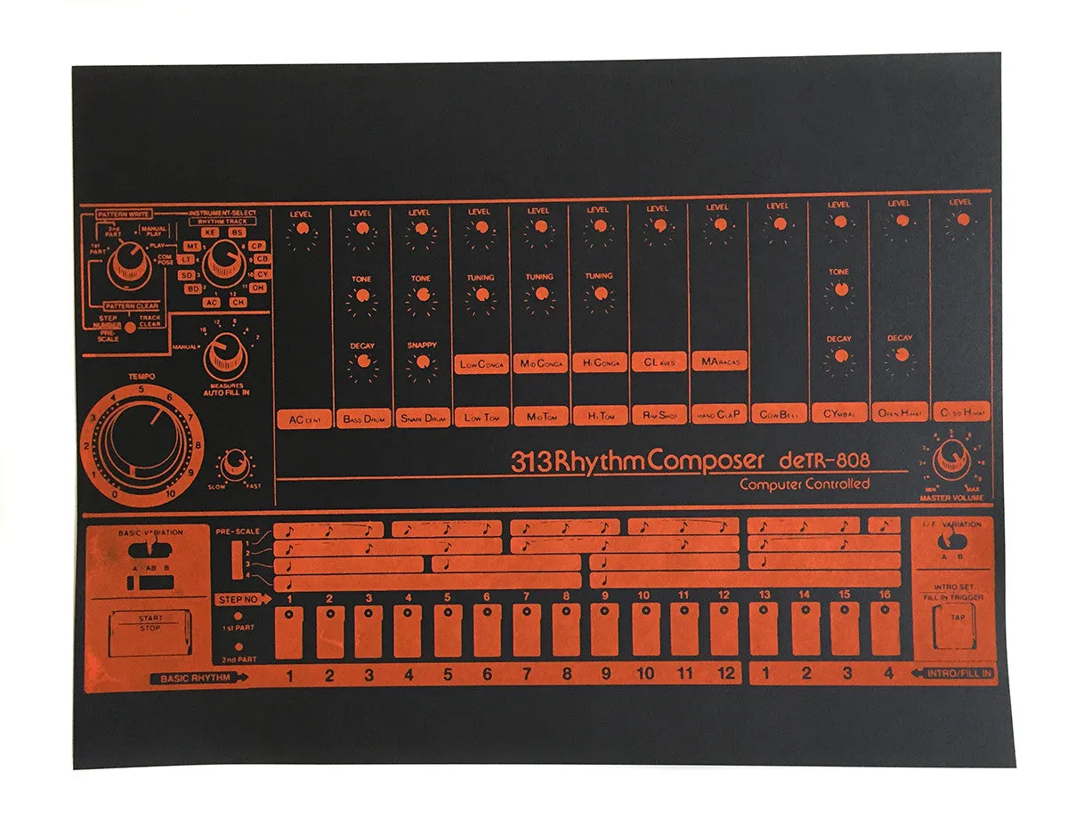 808 Art Print, Vintage Drum Machine Poster