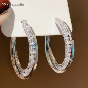 925 Sterling Silver Needle Hoop Earrings For Women