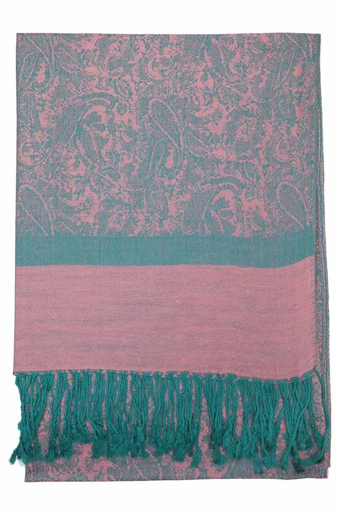 Achillea Pink Teal Jacquard Pashmina Scarf