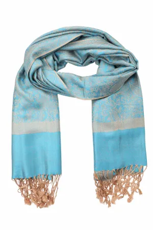 Achillea Turquoise Beige Jacquard Pashmina Scarf