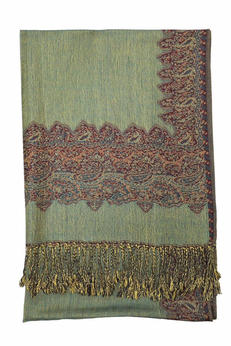 Achillea Wine Border Pashmina Shawl Wrap Scarf