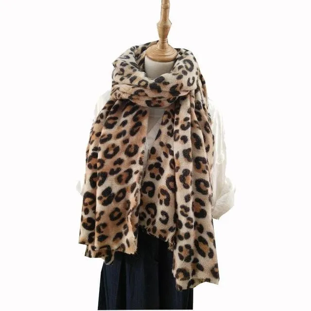 animal leopard print winter warm  blanket scarf shawl light color