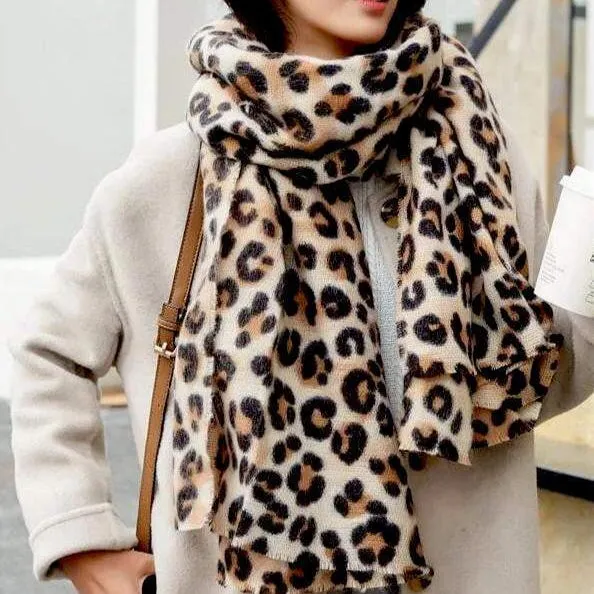 animal leopard print winter warm  blanket scarf shawl light color