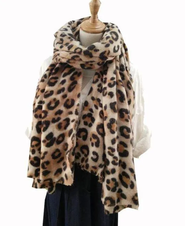 animal leopard print winter warm  blanket scarf shawl light color