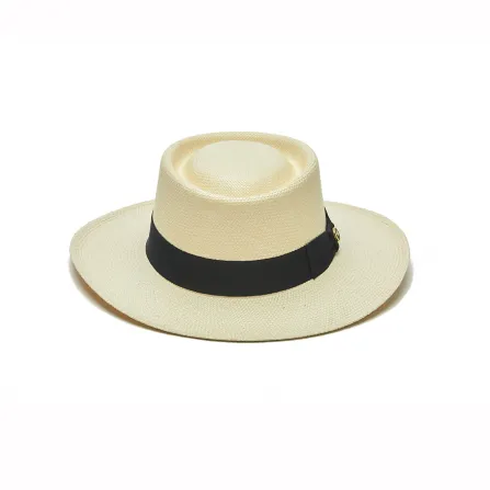 Austral Straw Panama Boater Hat - The Sailor in White with Black Band