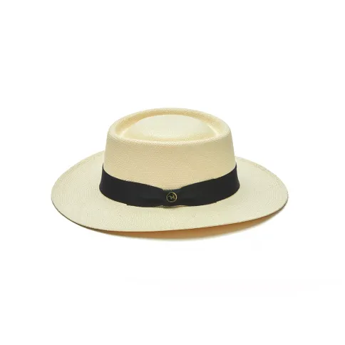 Austral Straw Panama Boater Hat - The Sailor in White with Black Band