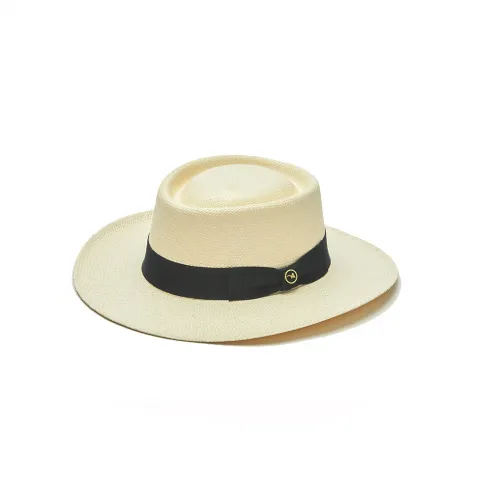 Austral Straw Panama Boater Hat - The Sailor in White with Black Band