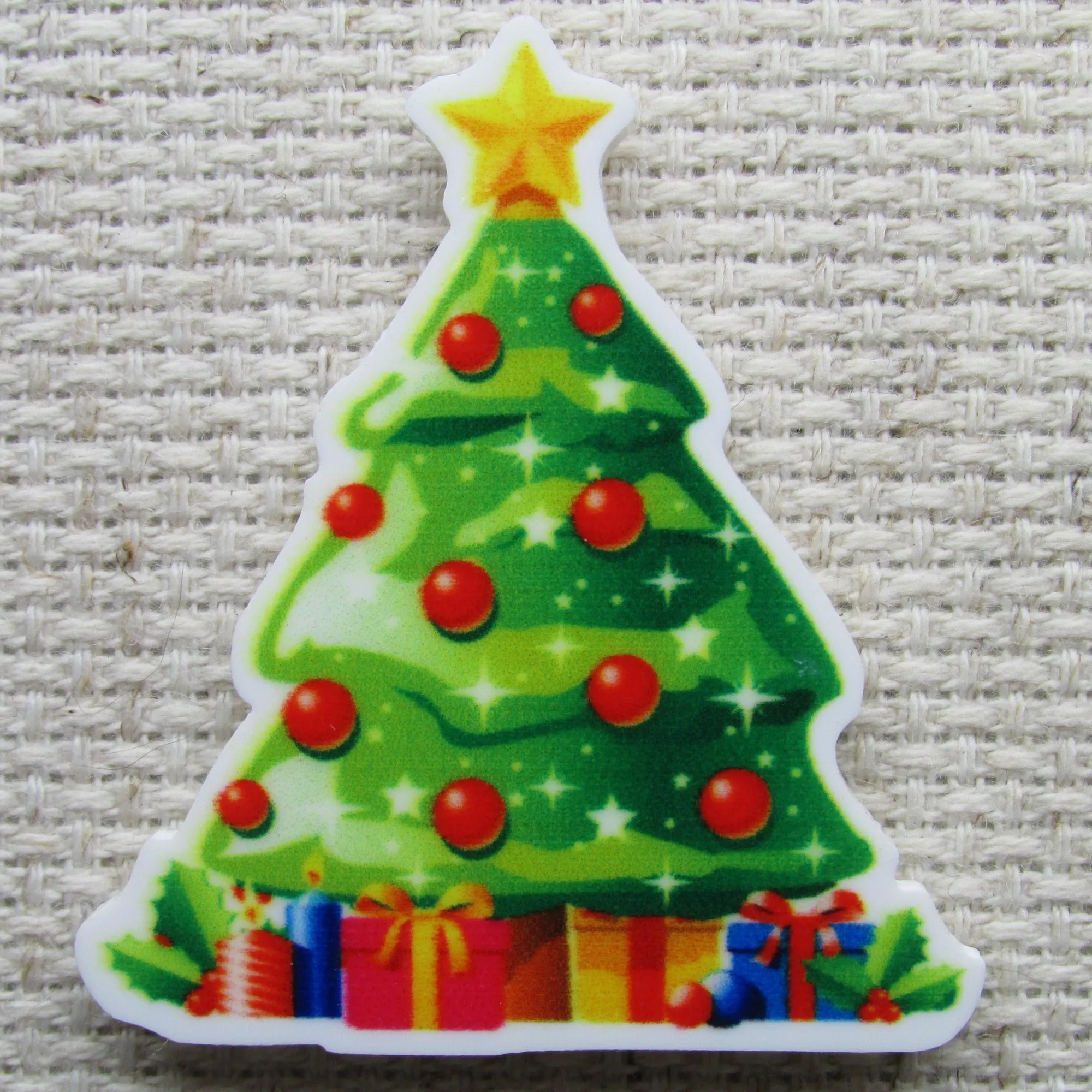 Beautiful Christmas Tree Decorated with Red Ornaments Needle Minder, Cover Minder, Magnet