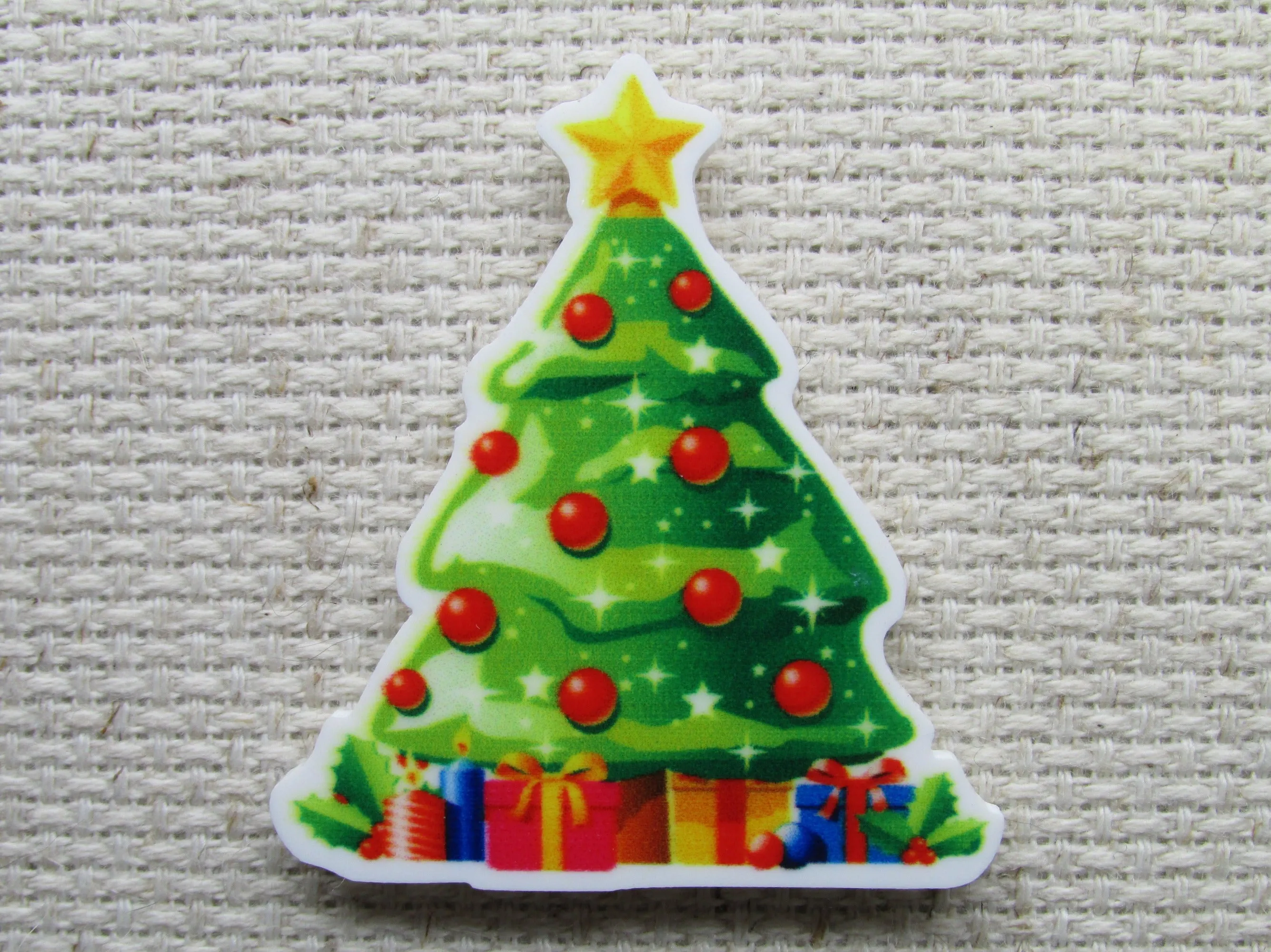 Beautiful Christmas Tree Decorated with Red Ornaments Needle Minder, Cover Minder, Magnet