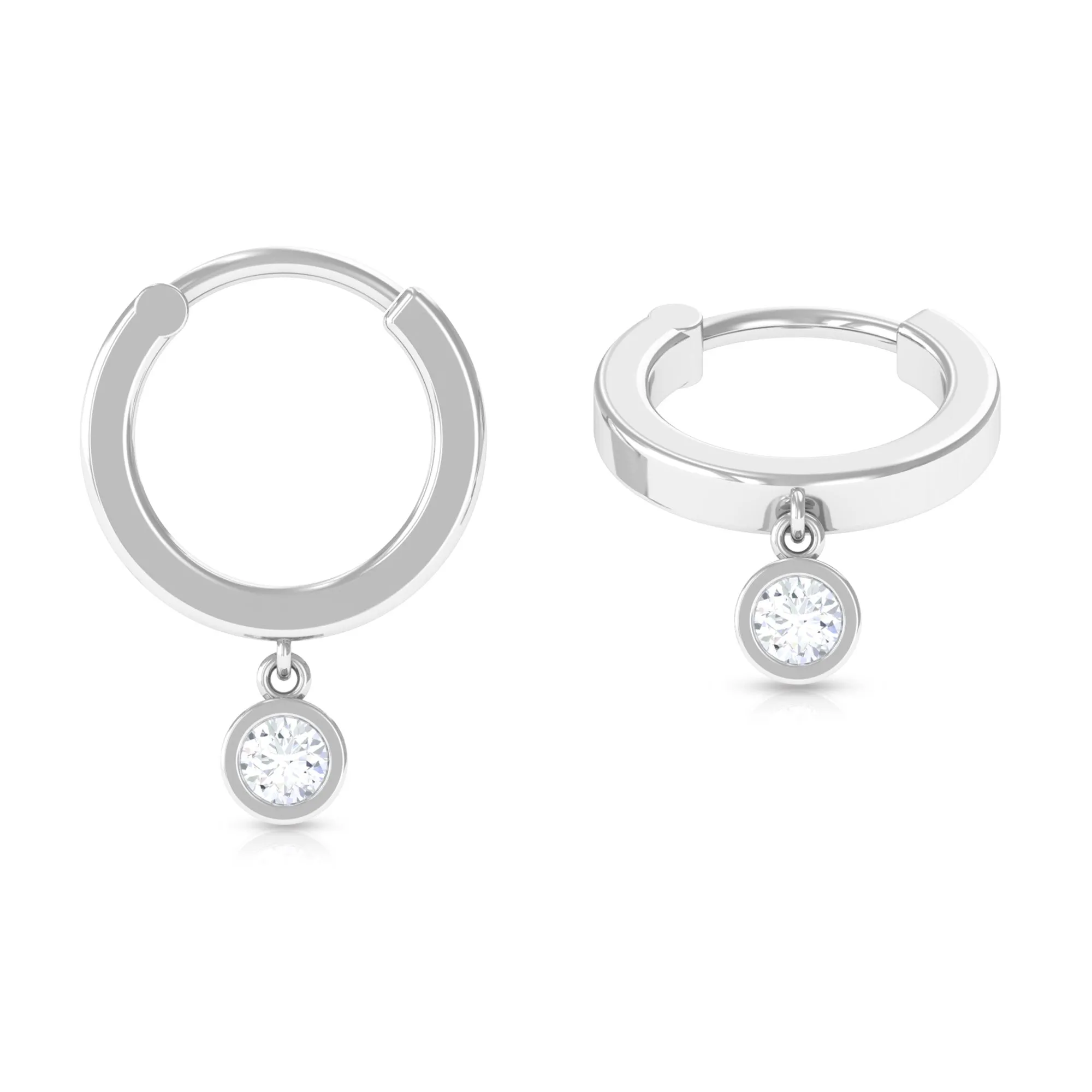 Bezel Set Diamond Dangle Hoop Earring for Helix Piercing