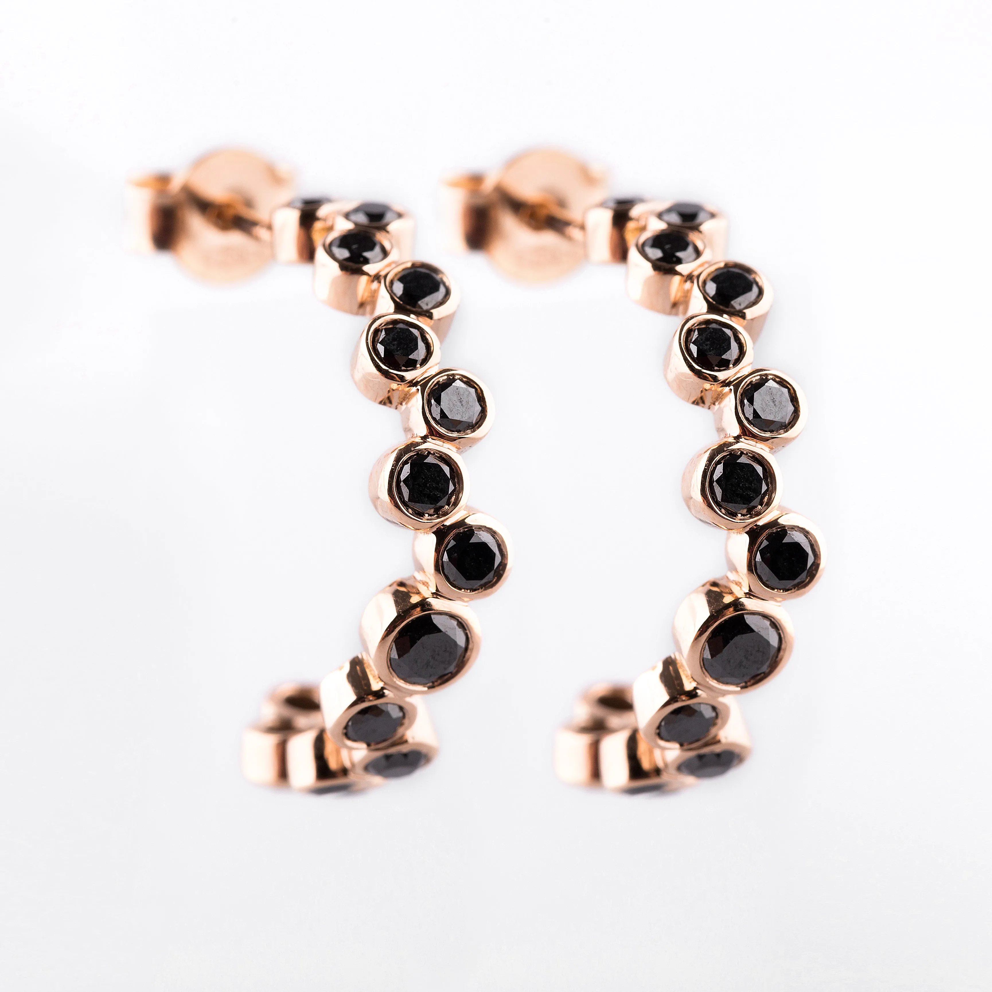 Black Diamond Bezel Hoop Earrings