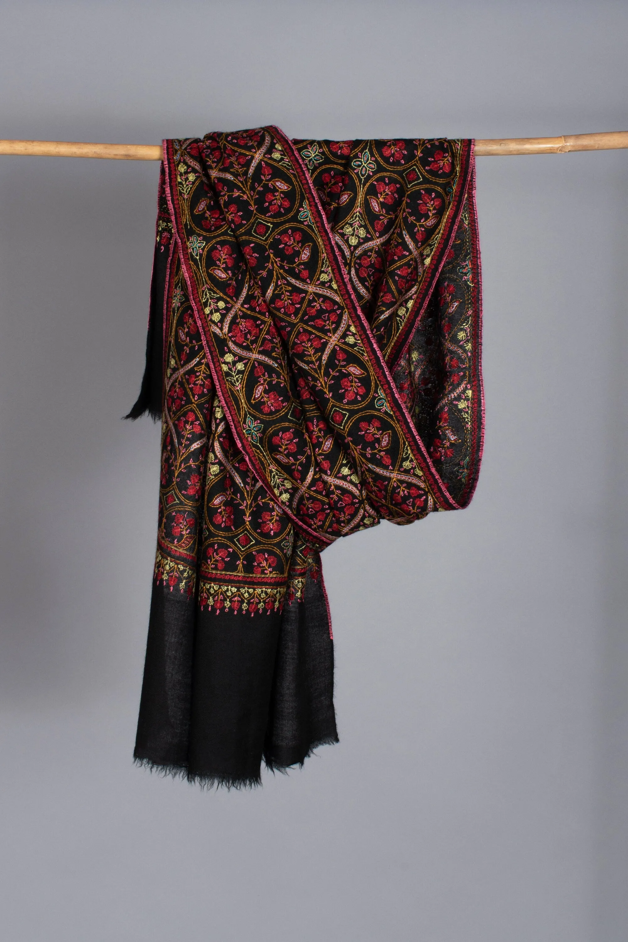 Black Scarves, Super Soft Pashminas, Needlework Embroideries, Kashmiri Shawls, Summer Wraps, Gorgeous Scarf, 28x80" - COMPTON