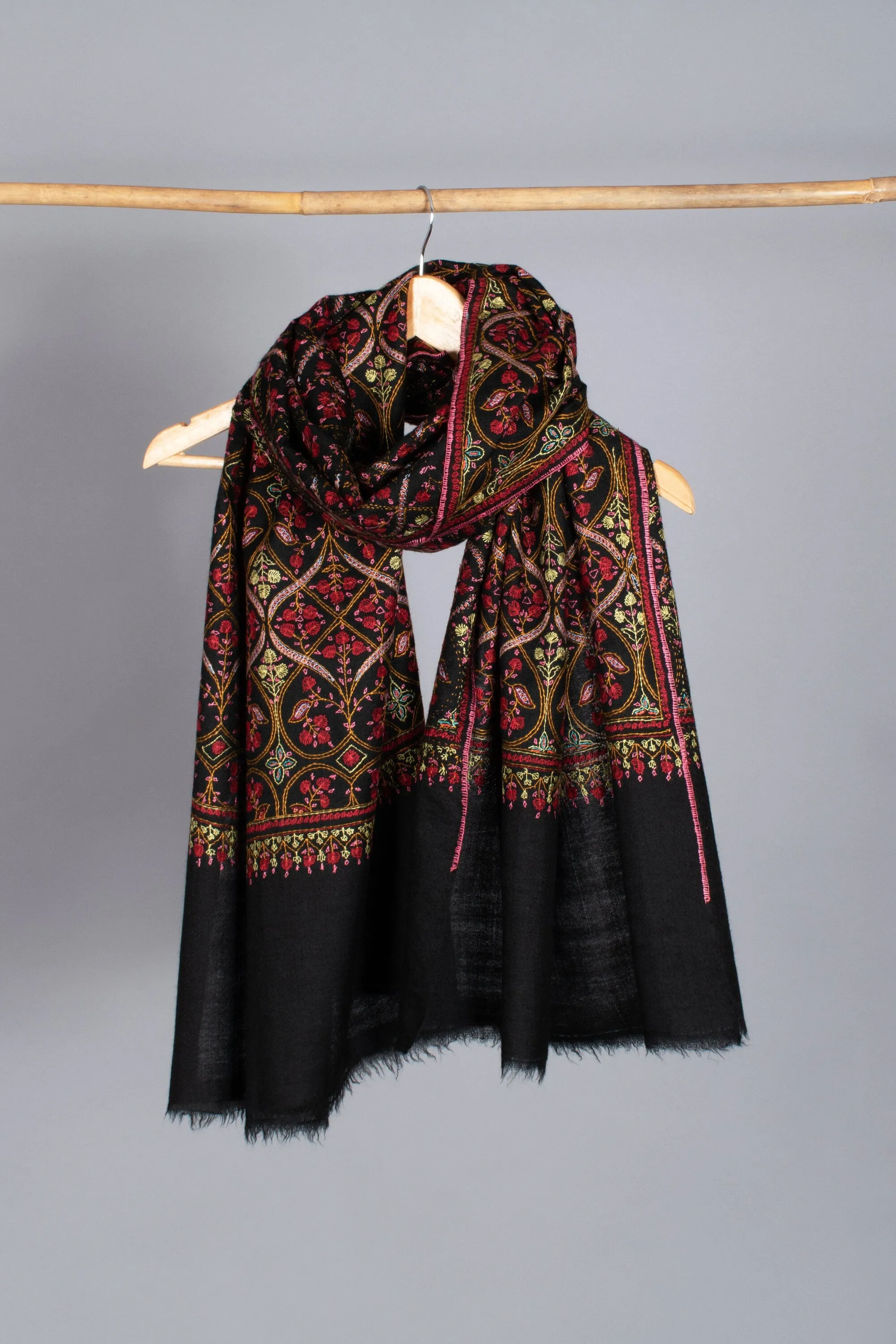 Black Scarves, Super Soft Pashminas, Needlework Embroideries, Kashmiri Shawls, Summer Wraps, Gorgeous Scarf, 28x80" - COMPTON