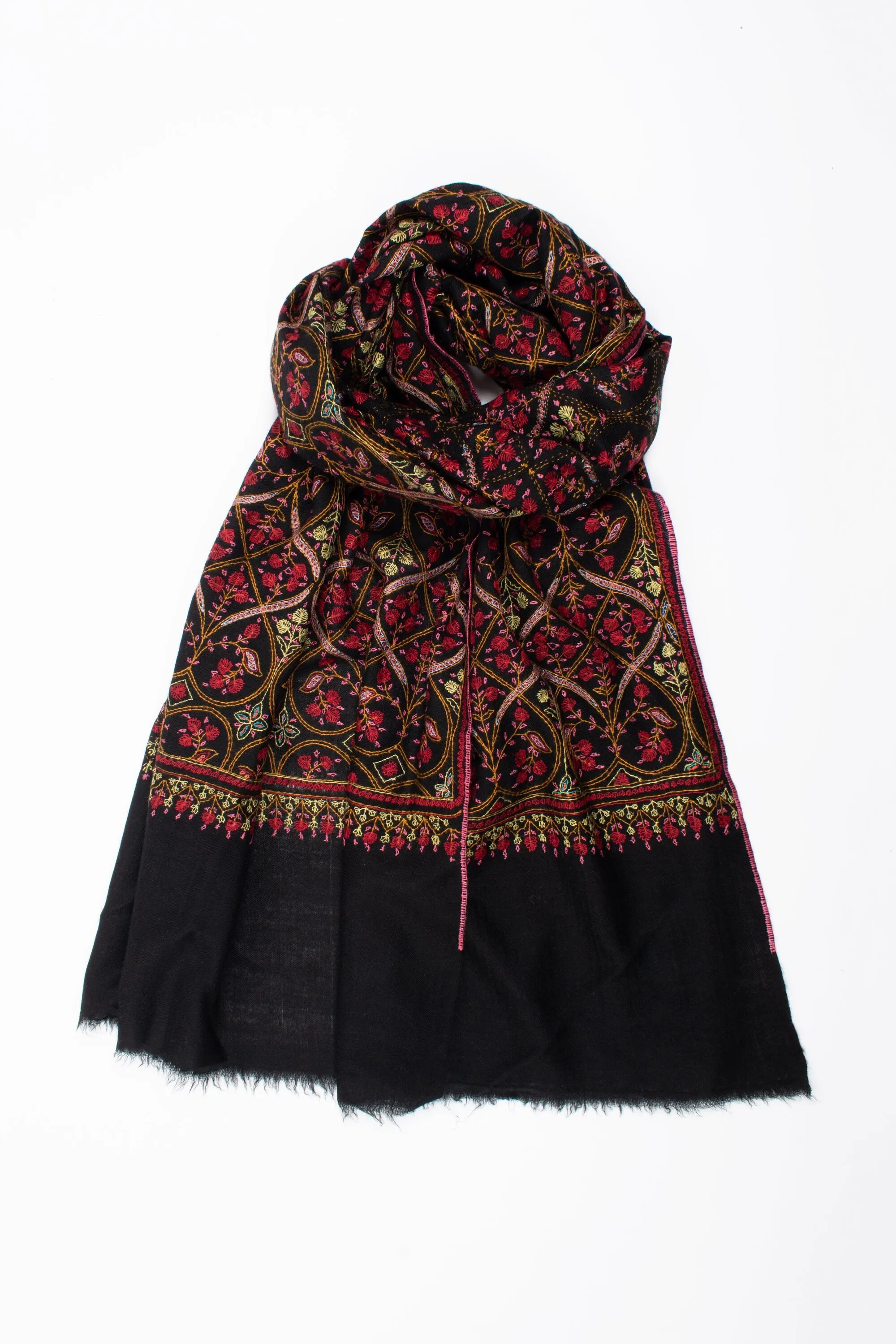 Black Scarves, Super Soft Pashminas, Needlework Embroideries, Kashmiri Shawls, Summer Wraps, Gorgeous Scarf, 28x80" - COMPTON