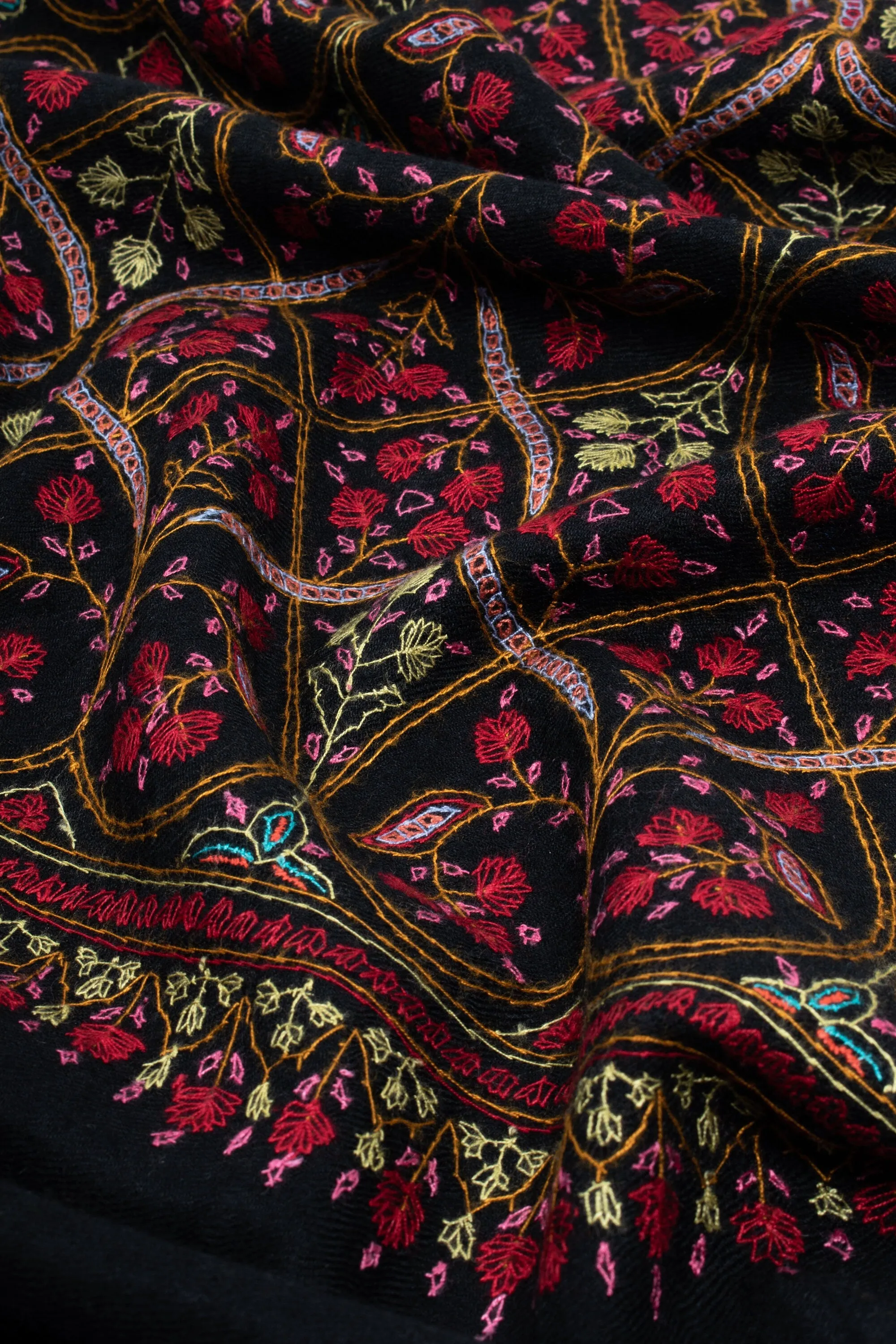 Black Scarves, Super Soft Pashminas, Needlework Embroideries, Kashmiri Shawls, Summer Wraps, Gorgeous Scarf, 28x80" - COMPTON