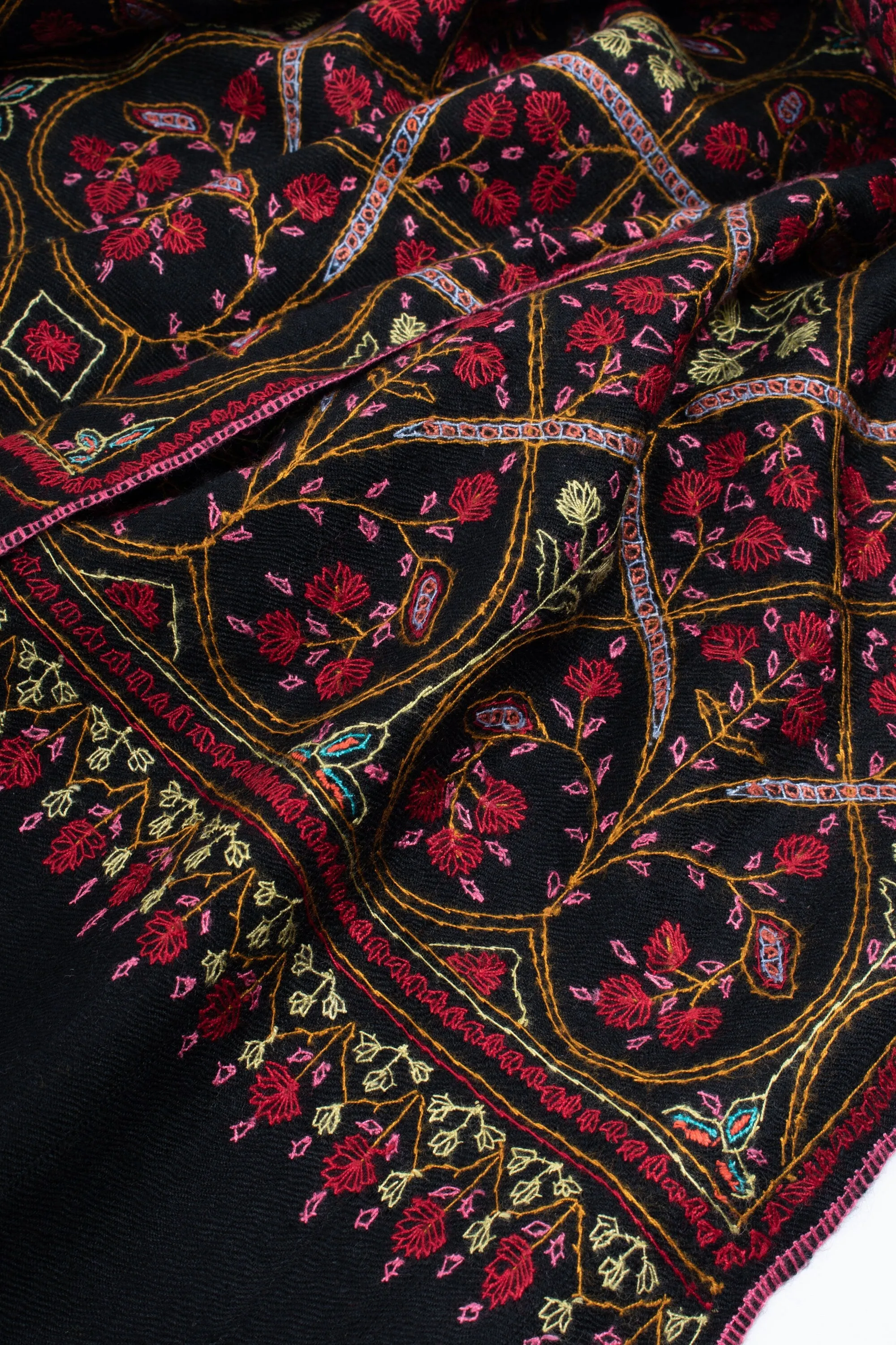 Black Scarves, Super Soft Pashminas, Needlework Embroideries, Kashmiri Shawls, Summer Wraps, Gorgeous Scarf, 28x80" - COMPTON