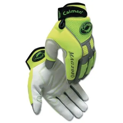 Caiman White Goat Grain Leather Multi-Activity Gloves, X-Large, Hi-Viz Lime Green, 2980-XL