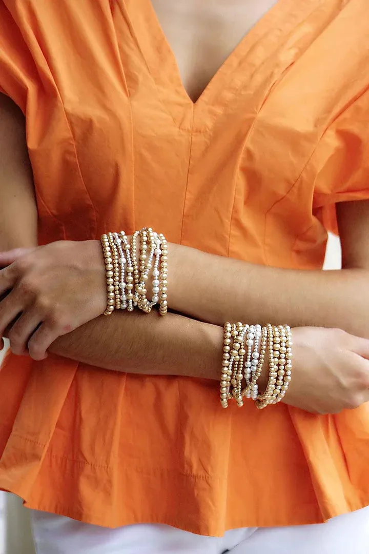 Canvas Shelby Ball Bead Stretch Bracelet Stack in Gold