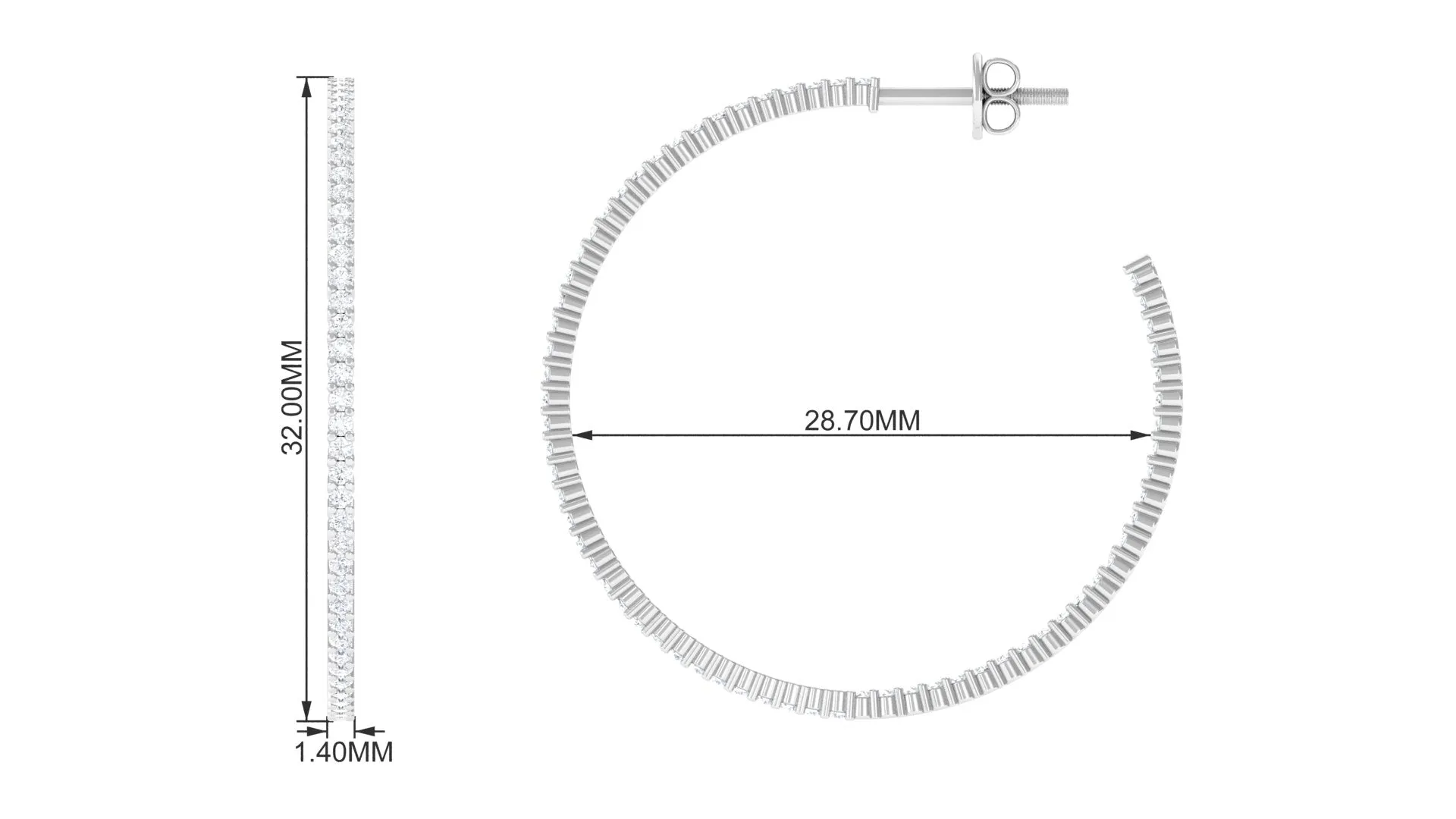 Certified Moissanite Hoop Earrings with Screw Back Closure