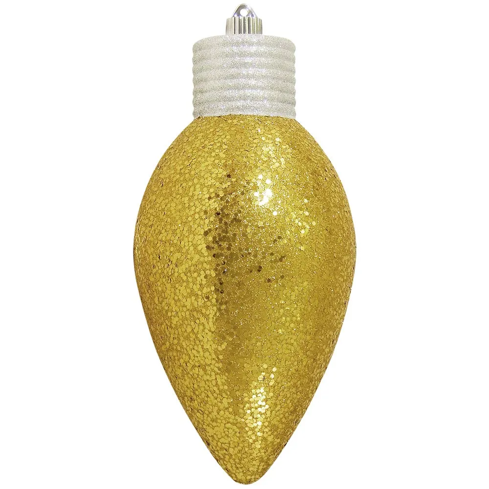 Christmas By Krebs 12" (300mm) Ornament, Commercial Grade Indoor, Outdoor Shatterproof Plastic Water Resistant Lightbulb Ornament (Gold Glitz)