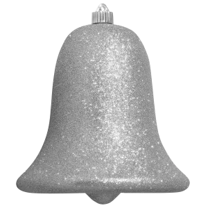 Christmas By Krebs 9" (230mm) Ornament, Commercial Grade Indoor Outdoor Shatterproof Plastic Water Resistant Bell Ornament (Silver Glitter)