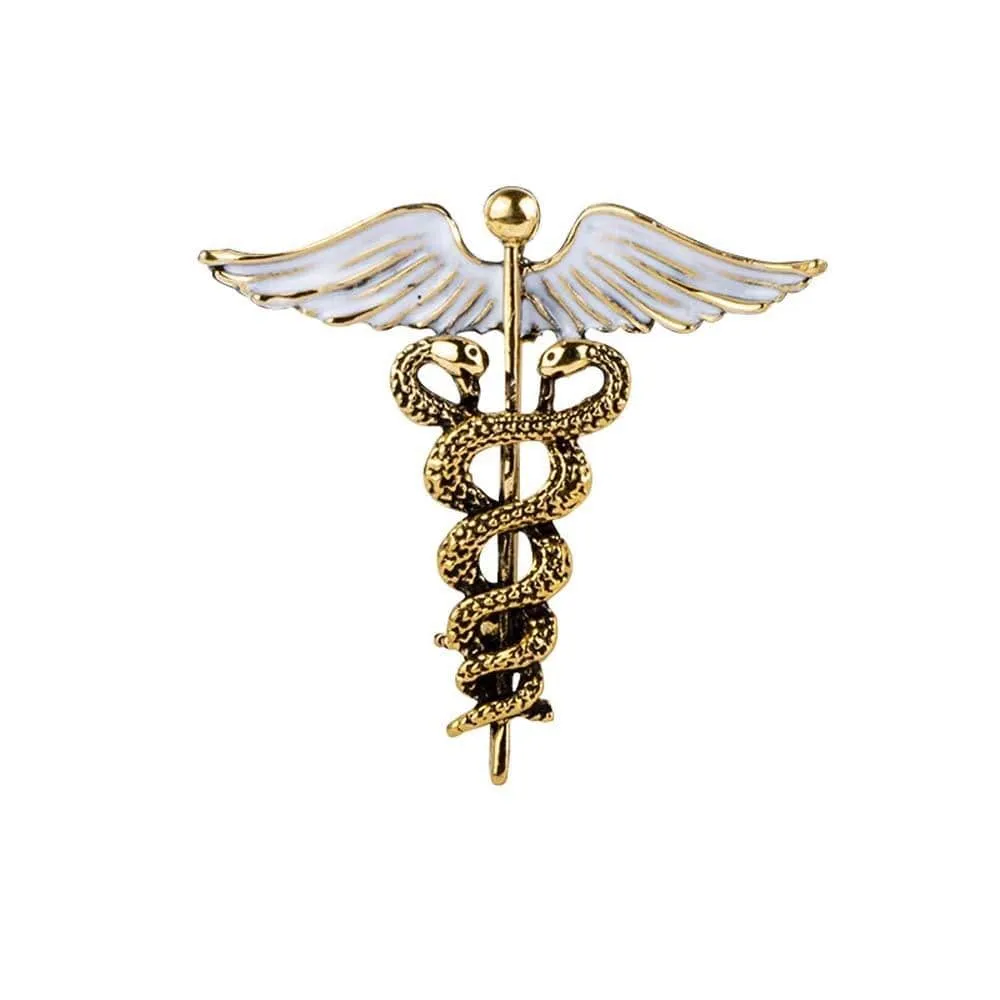 Crystal Caduceus Pins Badge Brooches Lapel Pin Medicine Symbol Jewelry Gifts For Nurse Doctor Medical Students Enamel Brooch Pin