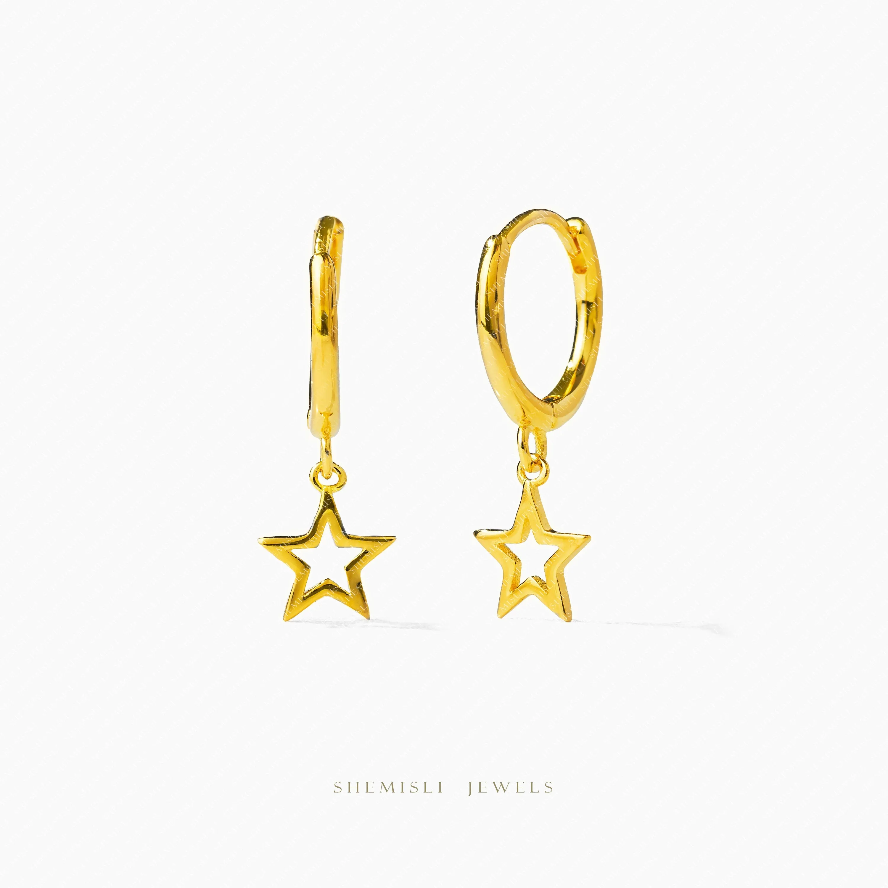 Dainty Open Star Dangle Hoop Earrings, Unisex, Gold, Silver SHEMISLI SH674