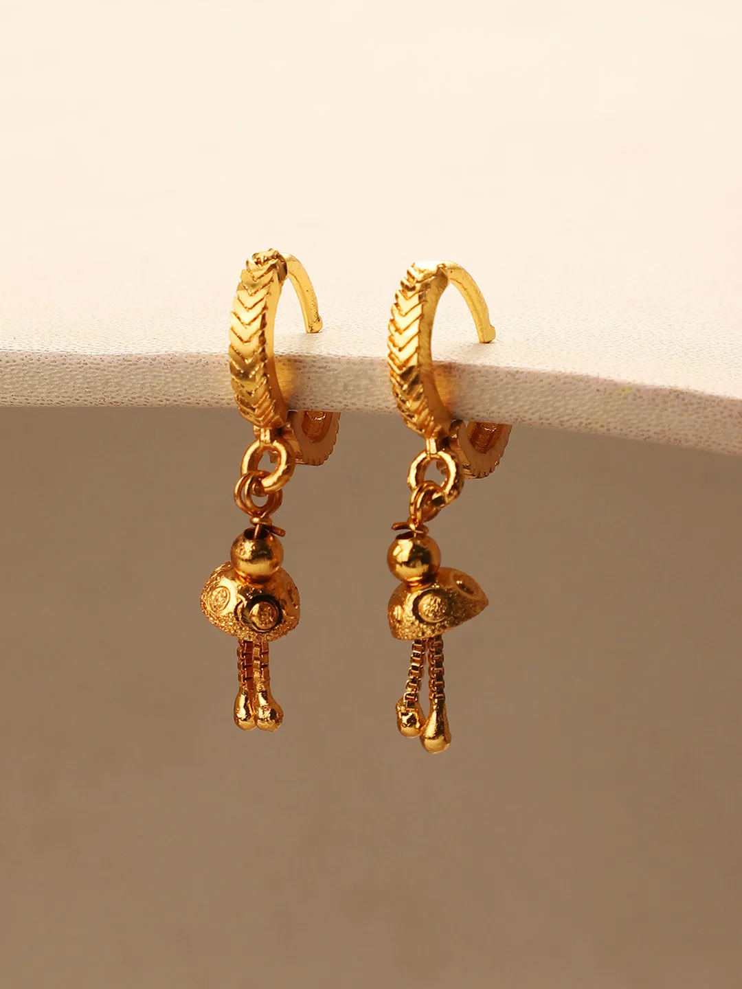 Decent Look Gold Plated Tasselled Lightweight Hoop Earrings - Anikas Creation