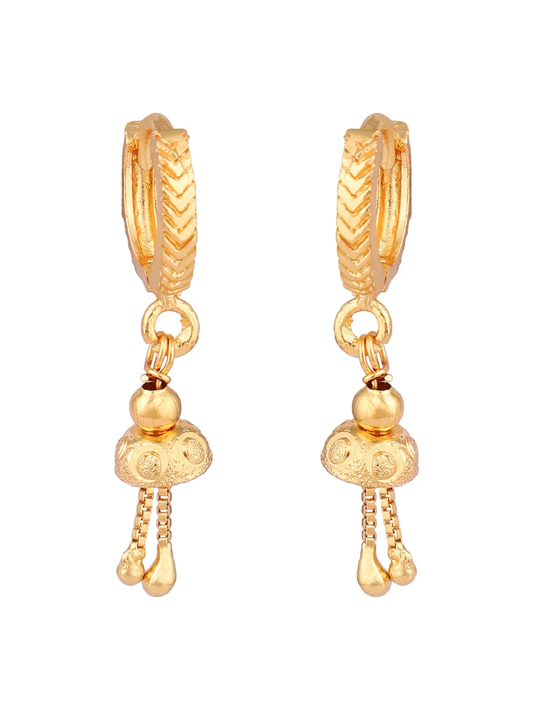 Decent Look Gold Plated Tasselled Lightweight Hoop Earrings - Anikas Creation