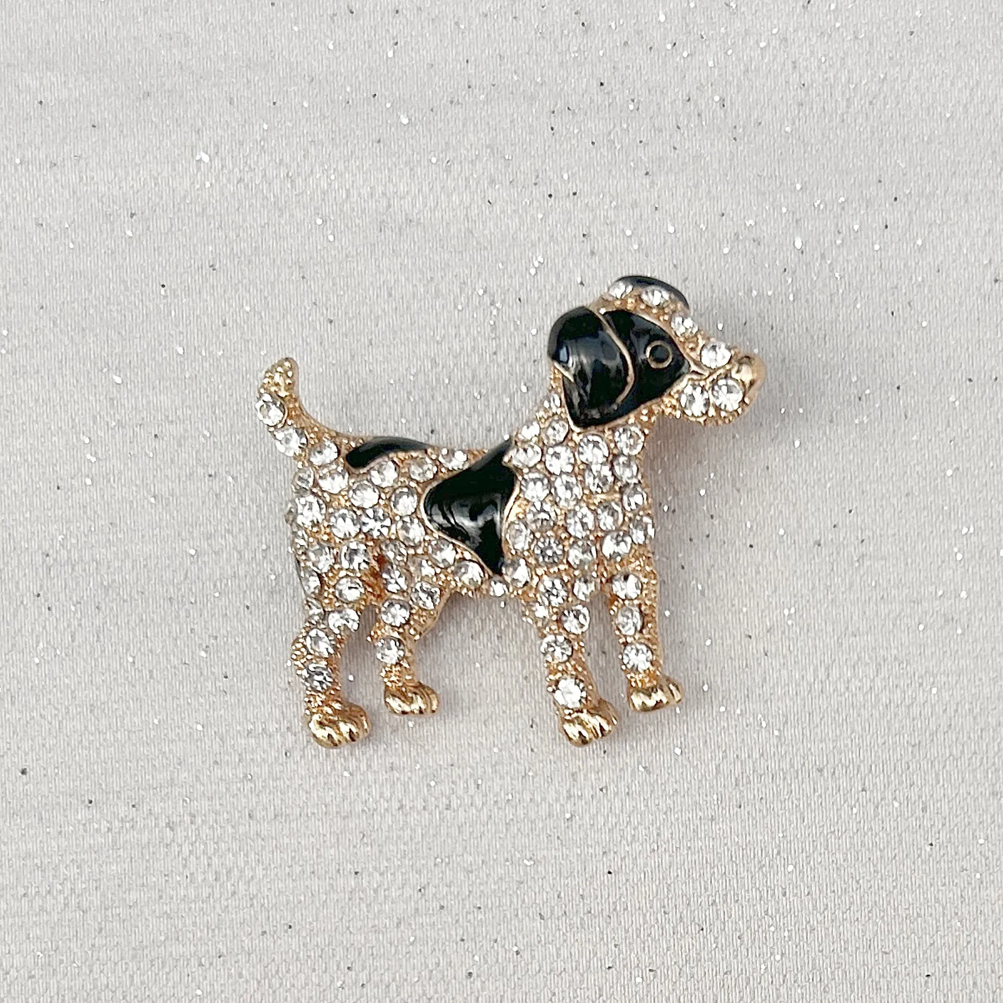 Dog Brooch Dog Pin Vintage Brooch Black Gold Brooch Diamante