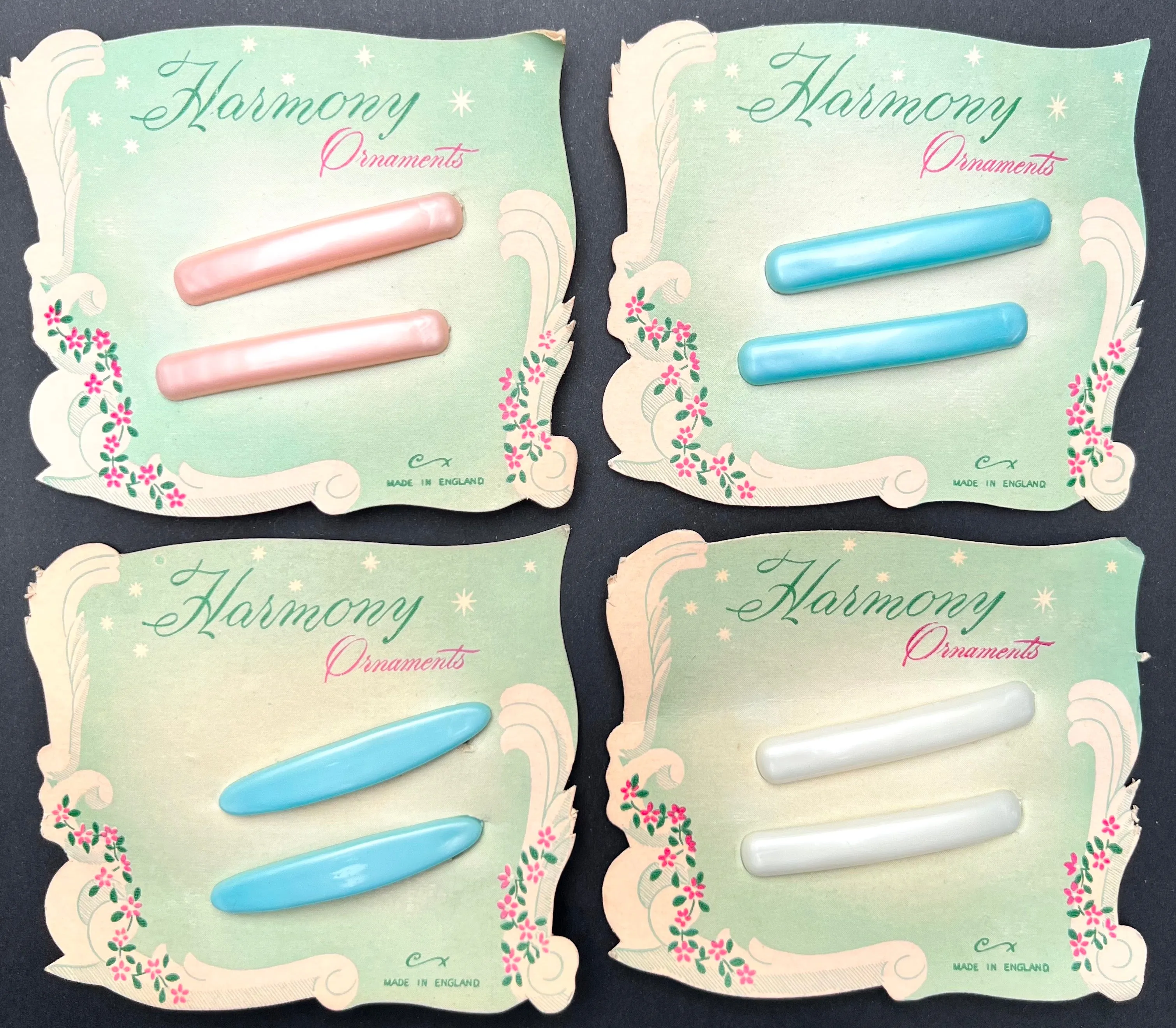 Evocative 1950s Pastel Hair Clips "Harmony Ornaments"