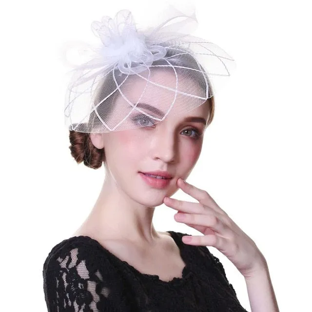 Fascinator Hat Flower Mesh Ribbons Feathers Fedoras Cocktail Tea Party Hat