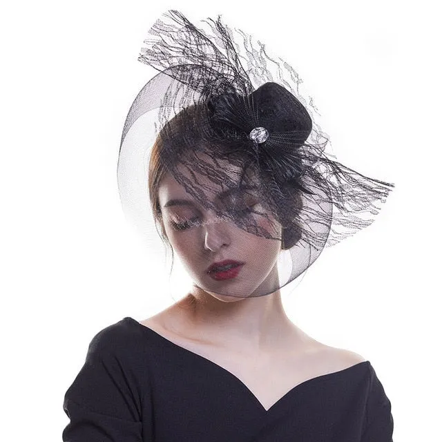 Fascinator Hat Flower Mesh Ribbons Feathers Fedoras Cocktail Tea Party Hat