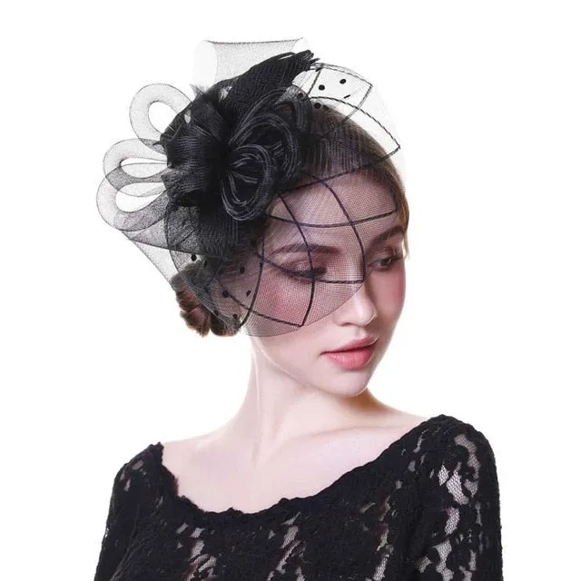 Fascinator Hat Flower Mesh Ribbons Feathers Fedoras Cocktail Tea Party Hat