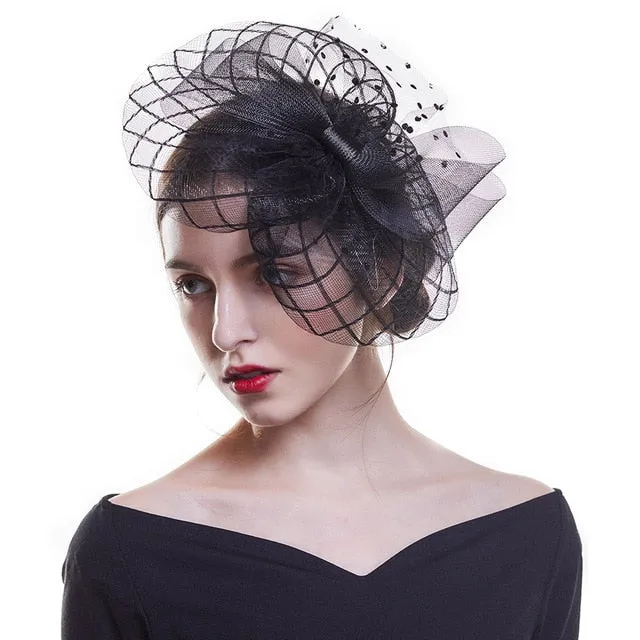 Fascinator Hat Flower Mesh Ribbons Feathers Fedoras Cocktail Tea Party Hat