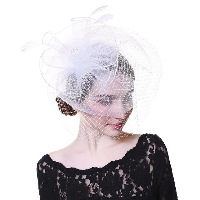 Fascinator Hat Flower Mesh Ribbons Feathers Fedoras Cocktail Tea Party Hat