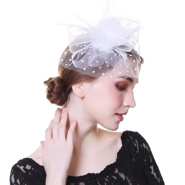 Fascinator Hat Flower Mesh Ribbons Feathers Fedoras Cocktail Tea Party Hat