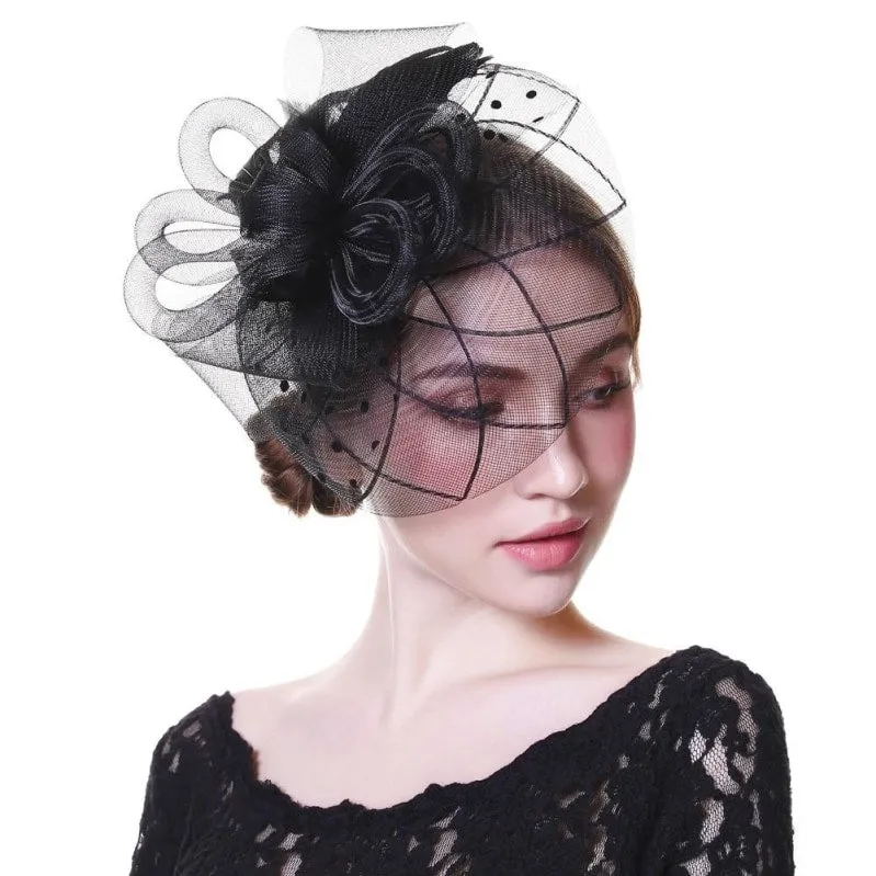 Fascinator Hat Flower Mesh Ribbons Feathers Fedoras Cocktail Tea Party Hat