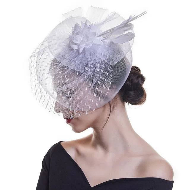 Fascinator Hat Flower Mesh Ribbons Feathers Fedoras Cocktail Tea Party Hat