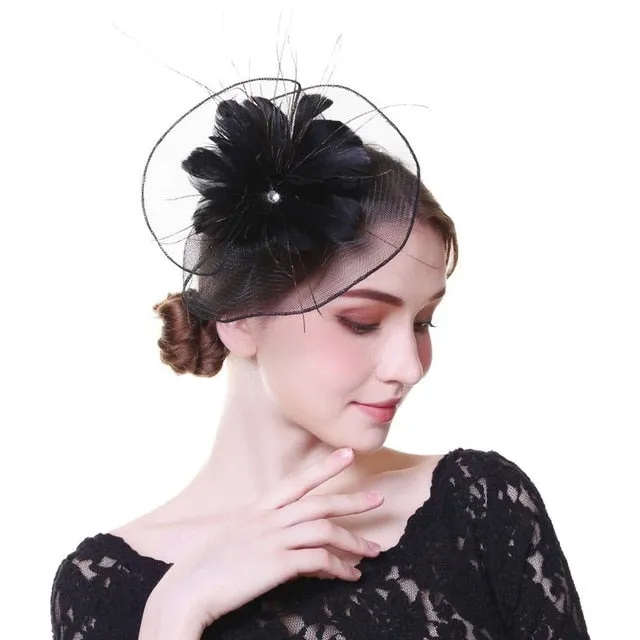 Fascinator Hat Flower Mesh Ribbons Feathers Fedoras Cocktail Tea Party Hat