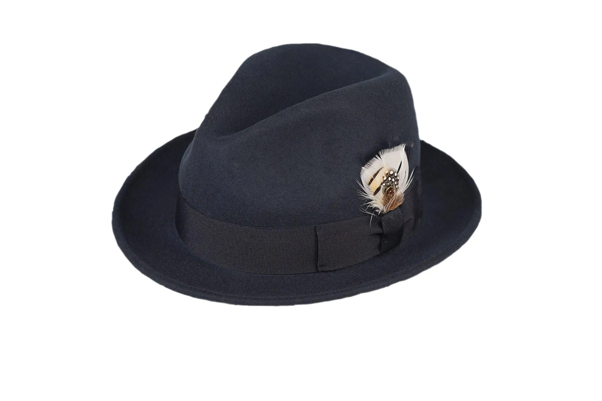 Ferrecci Brooks Soft 100% Australian Wool Felt Body With Removable Feather Fully Crushable Navy Blue Hat Great For Travel.