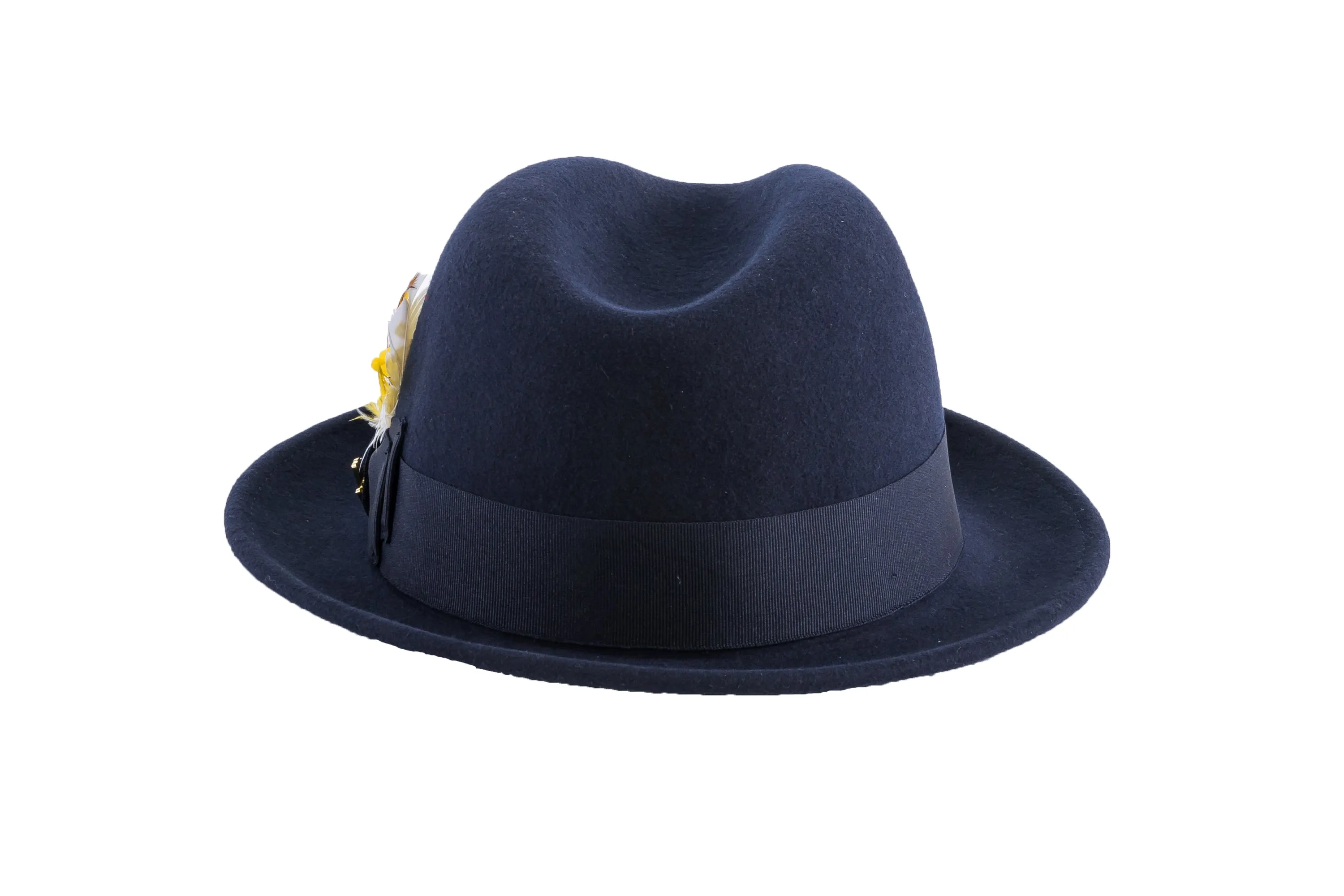 Ferrecci Brooks Soft 100% Australian Wool Felt Body With Removable Feather Fully Crushable Navy Blue Hat Great For Travel.